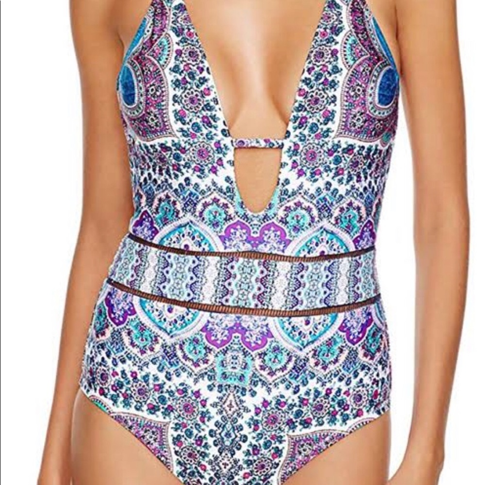 Nanette Lepore Plunge Halter One Piece Swimsuit